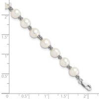 Sterling Silver Rhodium-plated 6-7mm White Round Freshwater Cultured Pearl Bracelet, 7.25" view 3