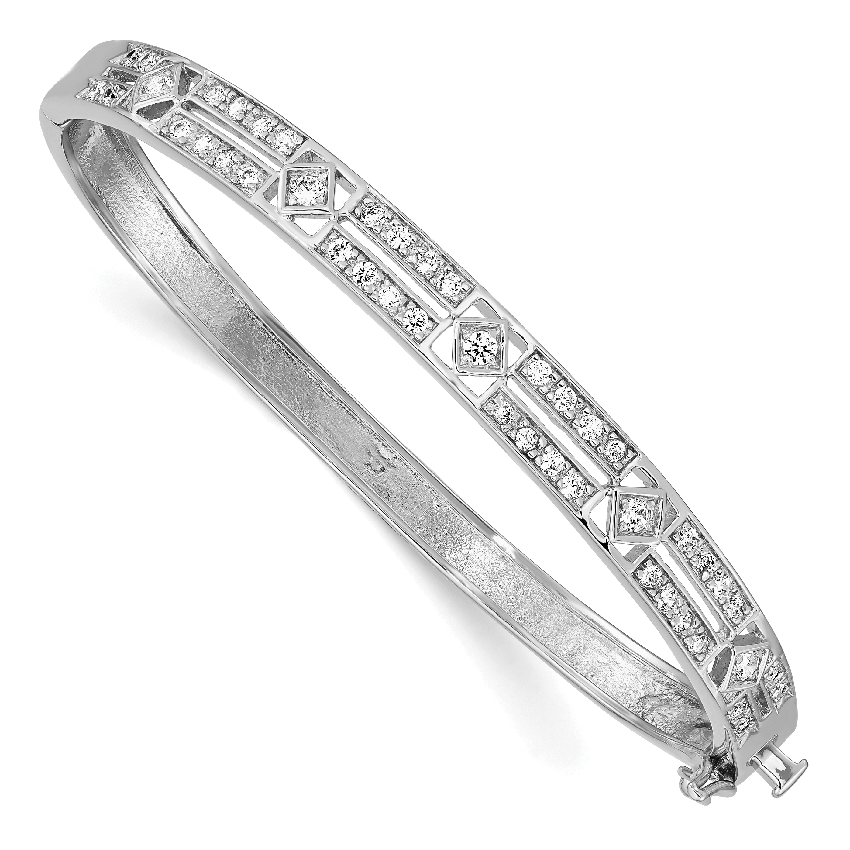 Sterling Silver Rhodium-plated CZ Hinged Bangle (QB260)