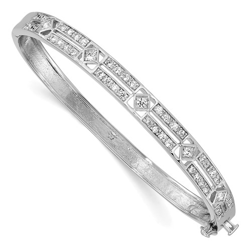 Sterling Silver Rhodium-plated CZ 6mm Hinged Bangle