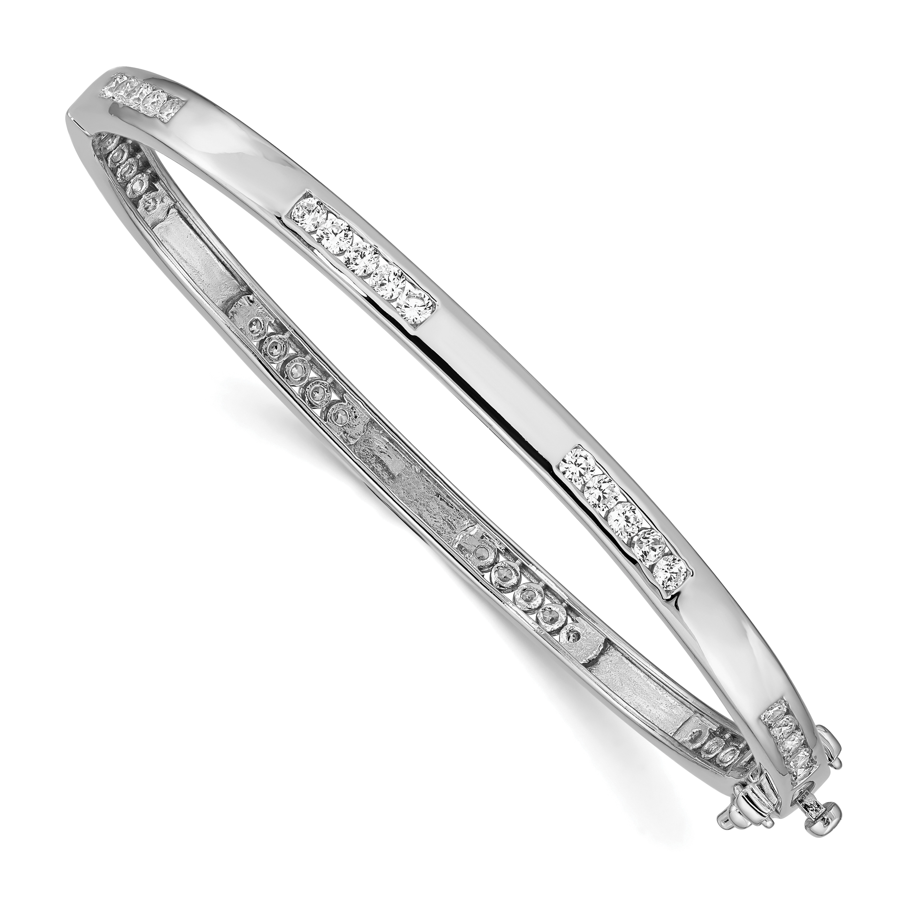 Silver Clear CZ Oval Hinged Bangle Bracelet QB262