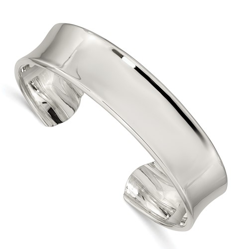 Sterling Silver Polished 15mm Concave Cuff Bangle