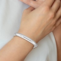 Sterling Silver Rhodium-plated Polished Domed 9mm Hinged Bangle Bracelet Chain with Safety view 4