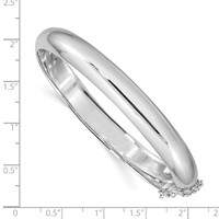 Sterling Silver Rhodium-plated Polished Domed 9mm Hinged Bangle Bracelet Chain with Safety view 3