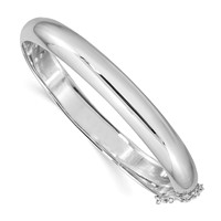 Sterling Silver Rhodium-plated Polished Domed 9mm Hinged Bangle Bracelet Chain with Safety view 1