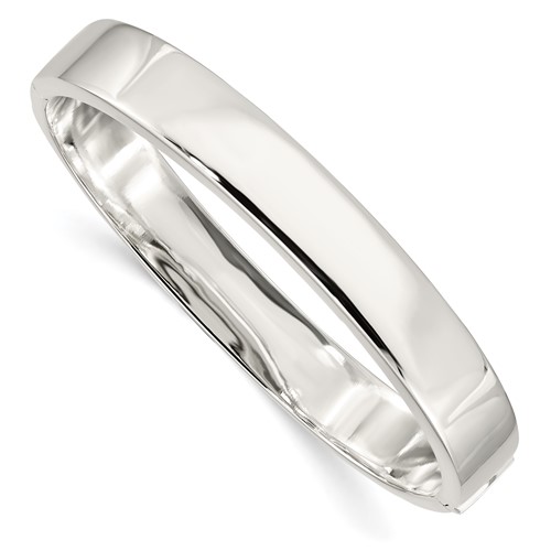 Sterling Silver Polished 9.75mm Flat Hinged Bangle