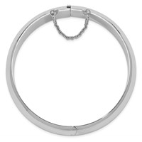 Sterling Silver Rhodium-plated Polished Domed 15mm Hinged Bangle Bracelet Chain with Safety view 2
