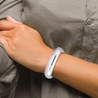 Sterling Silver Rhodium-plated Polished Domed 15mm Hinged Bangle Bracelet Chain with Safety view 4