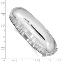 Sterling Silver Rhodium-plated Polished Domed 15mm Hinged Bangle Bracelet Chain with Safety view 3