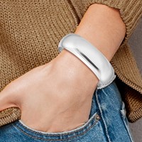 Sterling Silver Rhodium-plated Polished Domed 20mm Hinged Bangle Bracelet Chain with Safety view 4