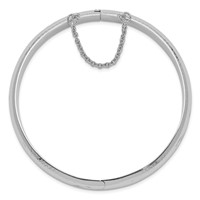 Sterling Silver Rhodium-plated Diamond-cut 9.5mm Hinged Bangle Bracelet with Safety Chain view 2