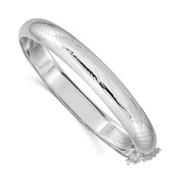 Sterling Silver Rhodium-plated Diamond-cut 9.5mm Hinged Bangle Bracelet with Safety Chain view 1
