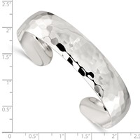 Sterling Silver Polished 13.5mm Domed Hammered Cuff Bangle view 3