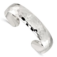 Sterling Silver Polished 13.5mm Domed Hammered Cuff Bangle view 1