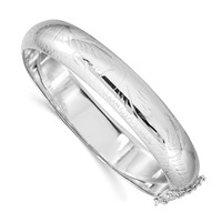 Sterling Silver Rhodium-plated Diamond-cut 12mm Hinged Bangle Bracelet Chain with Safety view 1