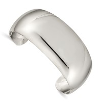 Sterling Silver Polished 28.5mm Domed Cuff Bangle Bracelet view 1
