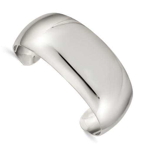 Sterling Silver Polished 28.5mm Domed Cuff Bangle Bracelet