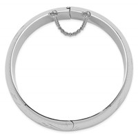 Sterling Silver Rhodium-plated Diamond-cut 20mm Hinged Bangle Bracelet Chain with Safety view 2