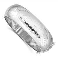 Sterling Silver Rhodium-plated Diamond-cut 20mm Hinged Bangle Bracelet Chain with Safety view 1