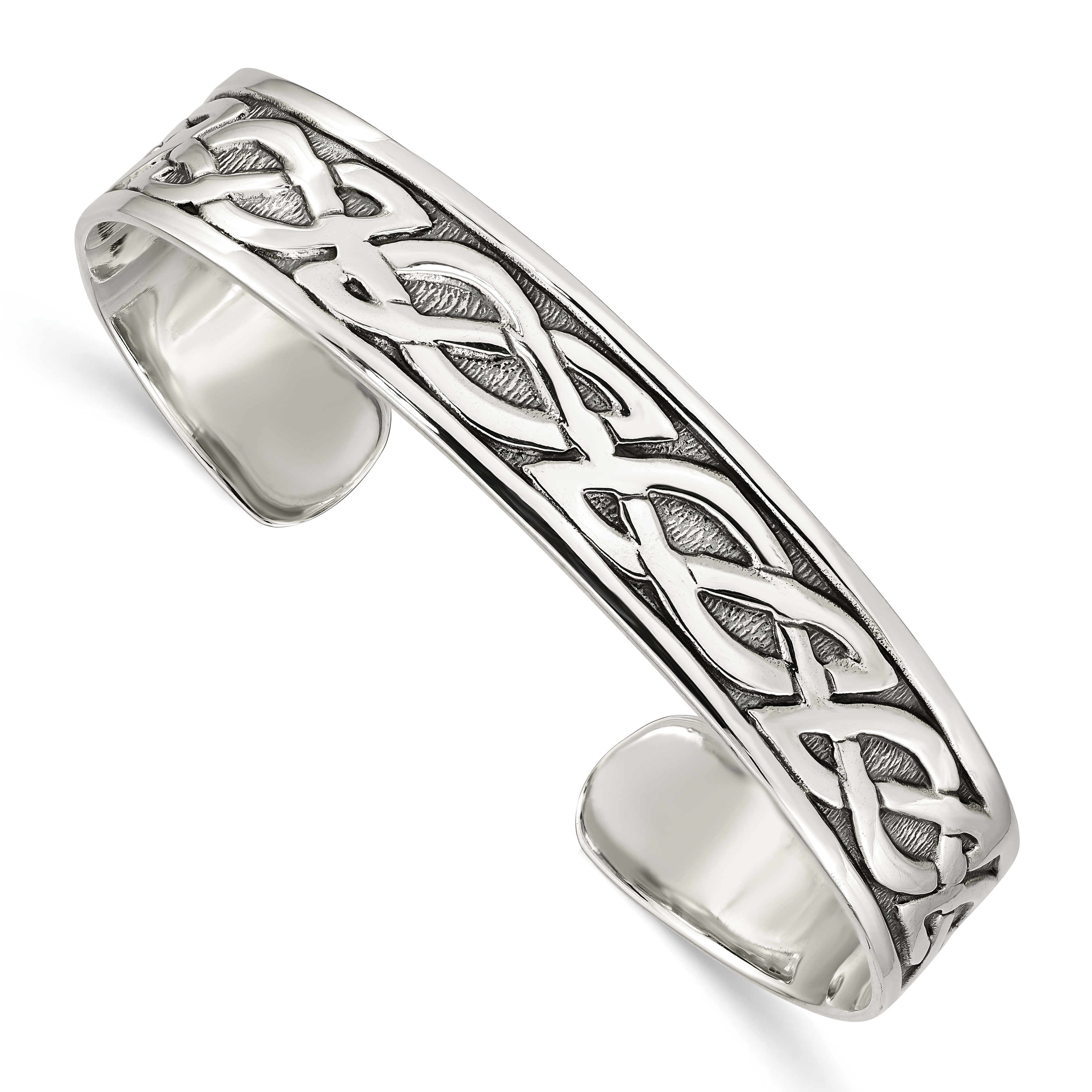 Sterling Silver Antiqued 12.5mm Celtic Design Cuff Bangle Bracelet (QB356)