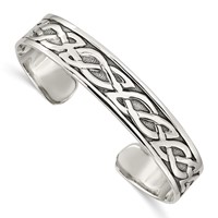 Sterling Silver Antiqued 12.5mm Celtic Design Cuff Bangle Bracelet view 1