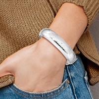 Sterling Silver Rhodium-plated Diamond-cut 15mm Hinged Bangle Bracelet Chain with Safety view 4