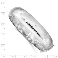 Sterling Silver Rhodium-plated Diamond-cut 15mm Hinged Bangle Bracelet Chain with Safety view 3