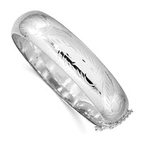 Sterling Silver Rhodium-plated Diamond-cut 15mm Hinged Bangle Bracelet Chain with Safety view 1