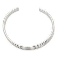 Sterling Silver Polished 3-Row Cuff Bangle Bracelet view 2
