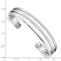 Sterling Silver Polished 3-Row Cuff Bangle Bracelet view 3