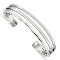 Sterling Silver Polished 3-Row Cuff Bangle Bracelet view 1