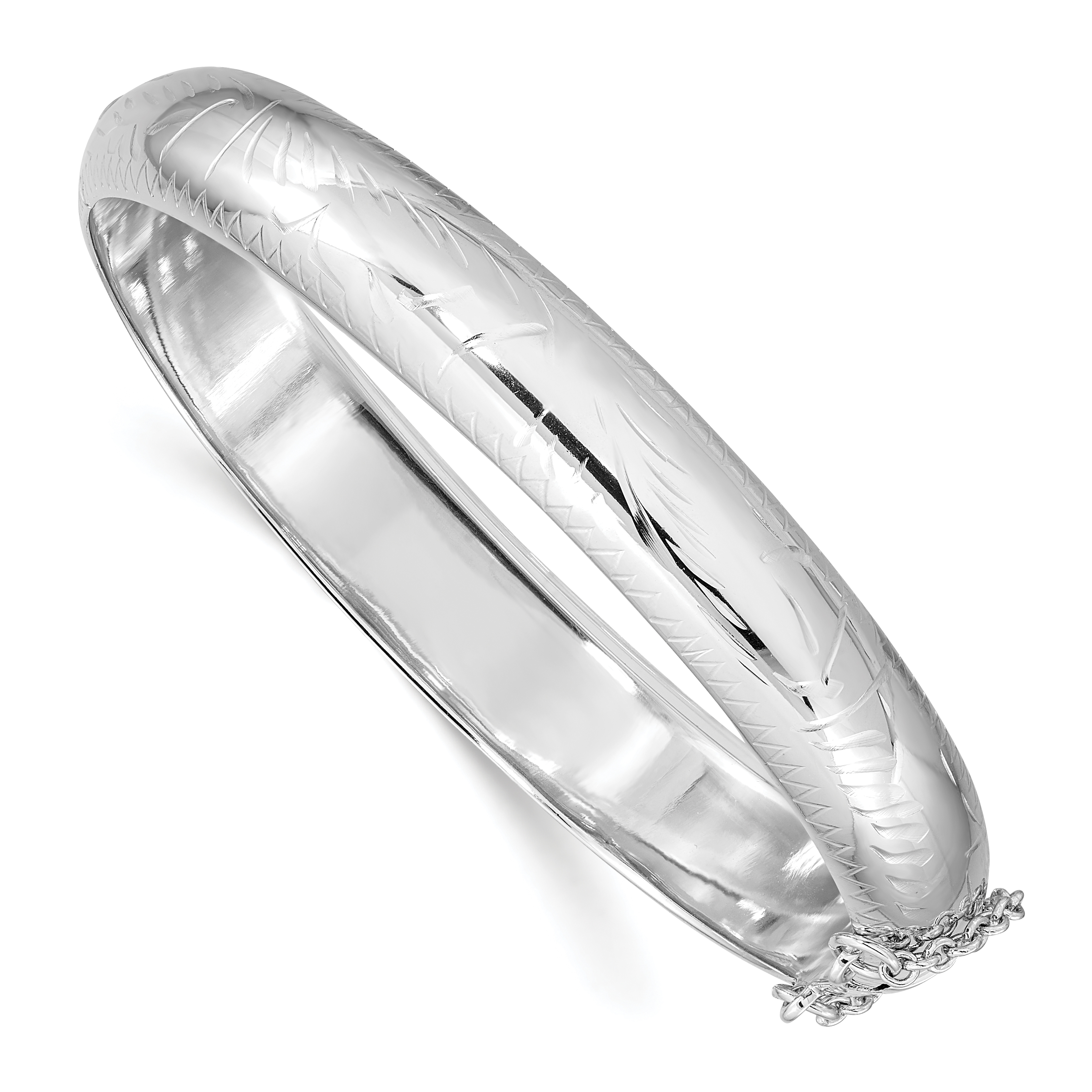 Sterling Silver Rhodium-plated D/C 10.25mm Hinged Bangle Bracelet (QB37)