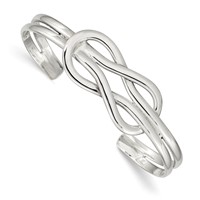 Sterling Silver Polished Infinity Knot Design Cuff Bangle view 1