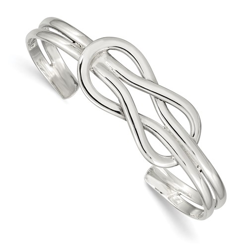 Sterling Silver Polished Infinity Knot Design Cuff Bangle