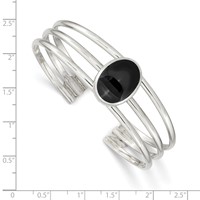 Sterling Silver Synthetic Oval Onyx Three Strand Cuff Bangle Bracelet view 3