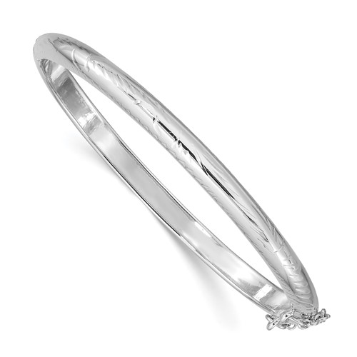 Sterling Silver Rhodium-plated Diamond-cut 5mm Hinged Bangle Bracelet Chain with Safety