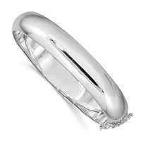 Sterling Silver Rhodium-plated Polished Domed 12mm Hinged Bangle Bracelet Chain with Safety view 1