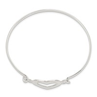 Sterling Silver Polished Heart Hook Closure Bangle Bracelet view 2