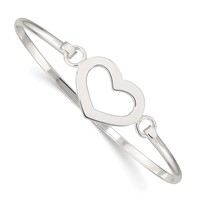 Sterling Silver Polished Heart Hook Closure Bangle Bracelet view 1