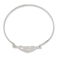 Sterling Silver Polished Heart Within a Heart Hook Closure Bangle Bracelet view 2