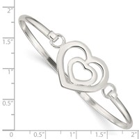 Sterling Silver Polished Heart Within a Heart Hook Closure Bangle Bracelet view 3