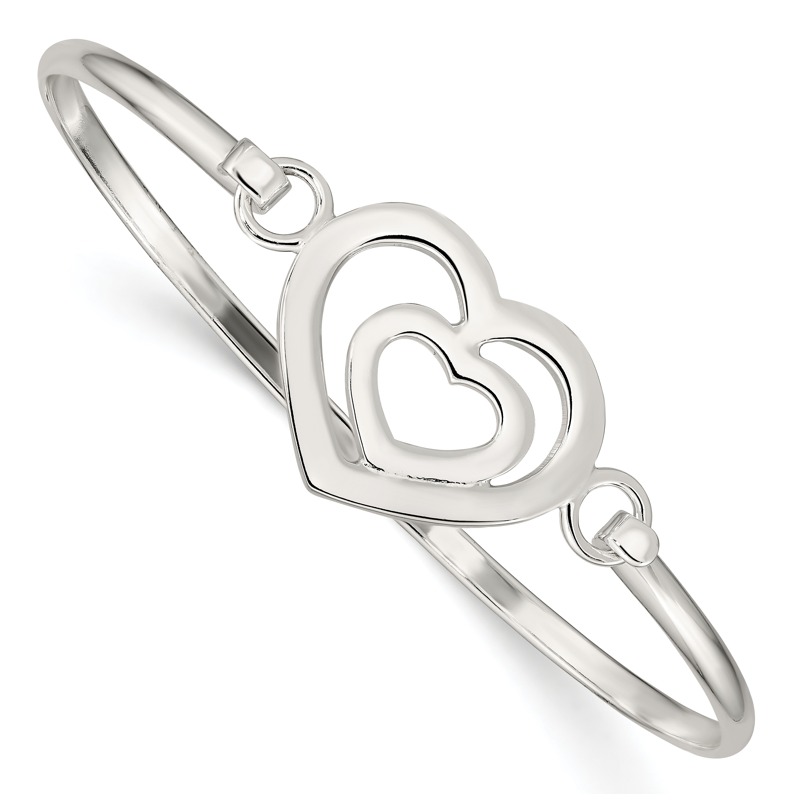 Sterling Silver Heart within a Heart Bangle Bracelet (QB408)