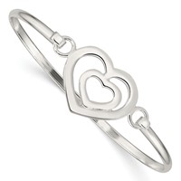 Sterling Silver Polished Heart Within a Heart Hook Closure Bangle Bracelet view 1