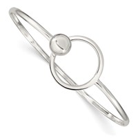 Sterling Silver Circle Hook Closure Flexible Bangle Bracelet view 1