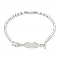 Sterling Silver Polished Engravable 20mm Round ID Plate Hook Closure Bangle Bracelet view 2