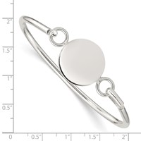 Sterling Silver Polished Engravable 20mm Round ID Plate Hook Closure Bangle Bracelet view 3