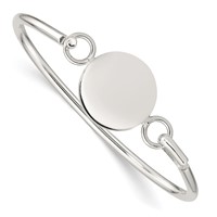 Sterling Silver Polished Engravable 20mm Round ID Plate Hook Closure Bangle Bracelet view 1