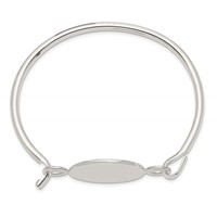 Sterling Silver Polished Engravable 26mm Round ID Plate Hook Closure Bangle Bracelet view 2