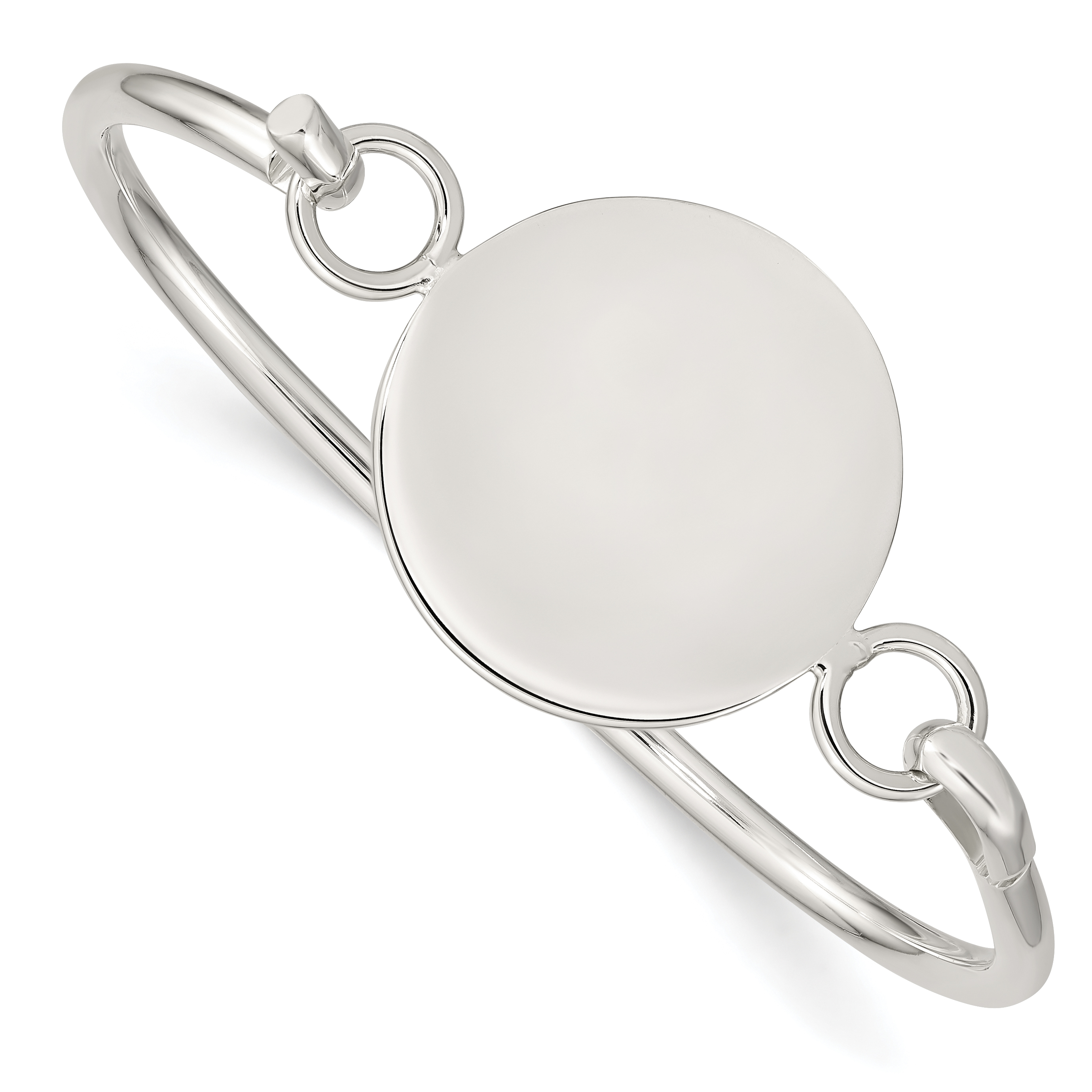 Sterling Silver Bangle w/Round ID Plate Bracelet (QB413)