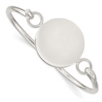 Sterling Silver Polished Engravable 26mm Round ID Plate Hook Closure Bangle Bracelet view 1