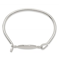 Sterling Silver Polished Engravable 25x15mm Oval ID Plate Hook Closure Bangle Bracelet view 2